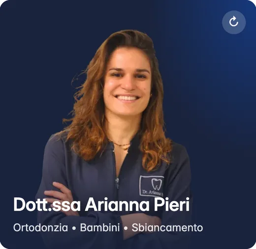 Dentist card: Dott.ssa Arianna Pieri, orthodontics, children and whitening.