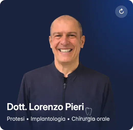 Dentist card: Dott. Lorenzo Pieri, prosthetics, implants and oral surgery.